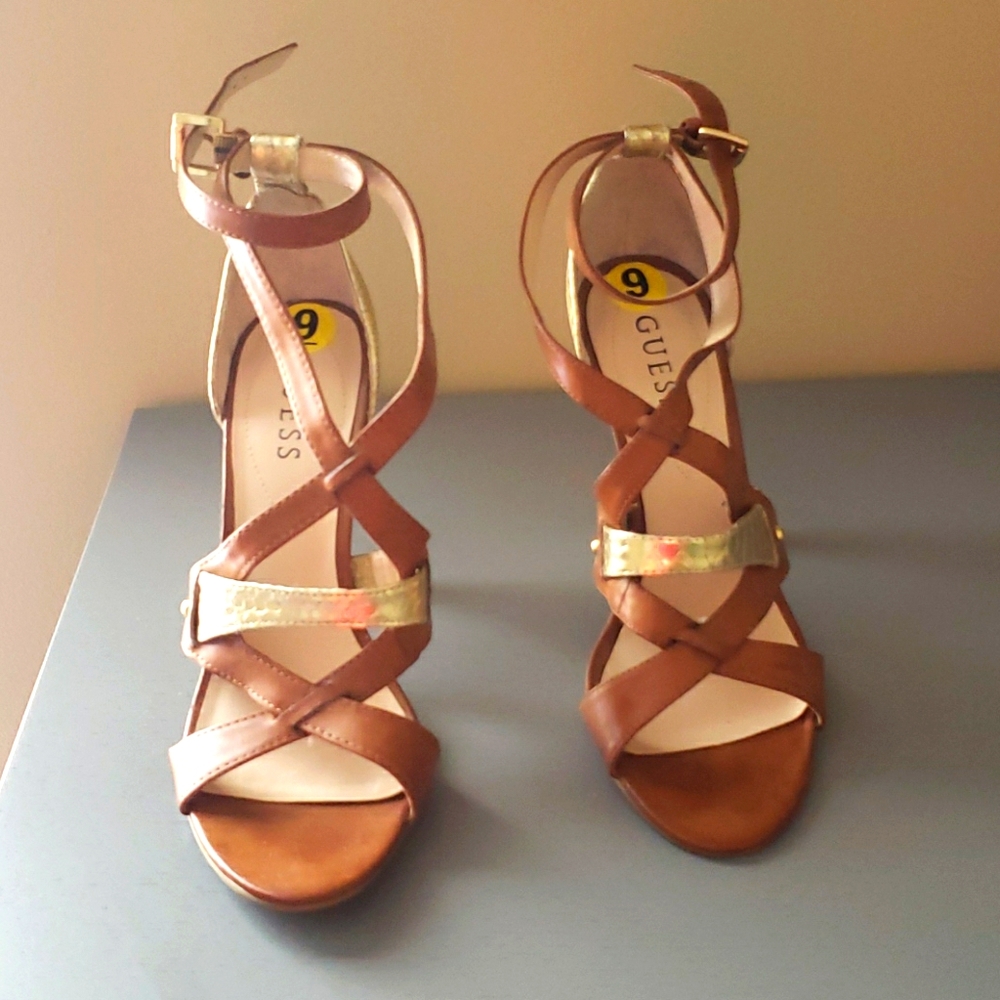 brown and gold heels